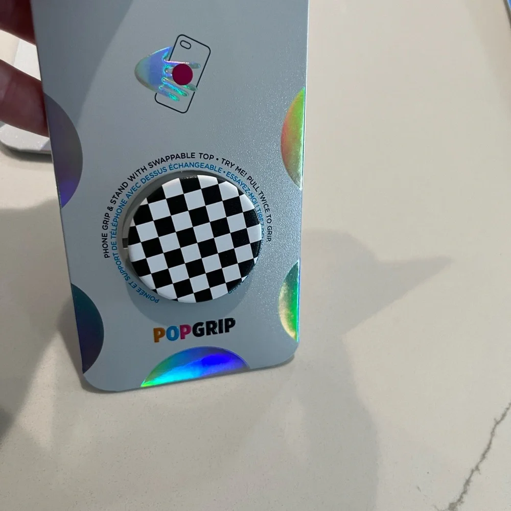 PopSocket PopGrip Phone Holder - Black & White Checkerboard Top